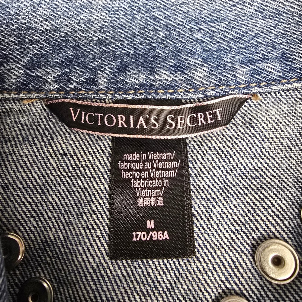 Victorias Secret Womens Medium Denim Jacket Studded Embellished Blue Jean Jacket - Picture 7 of 9